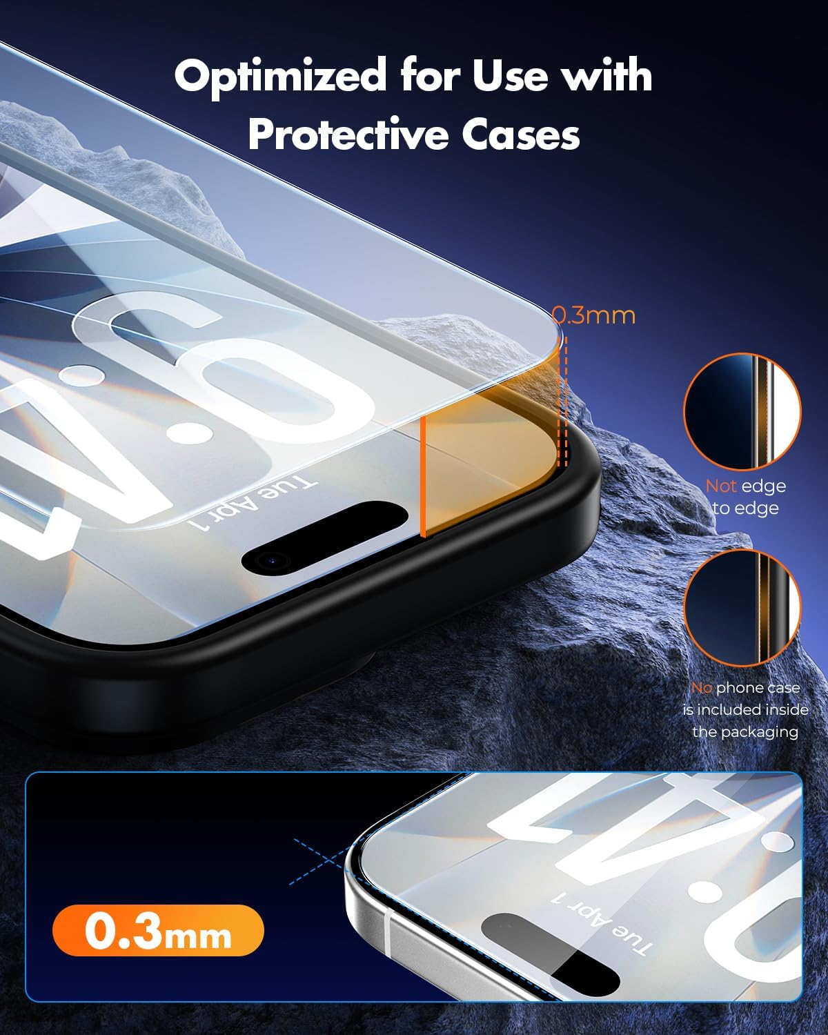 17 3-Pack 9H+ [99.99% 17 6.3" UNBREAKcable for iPhone Screen Protector [Quick-Installation Box] Hardness Shatterproof