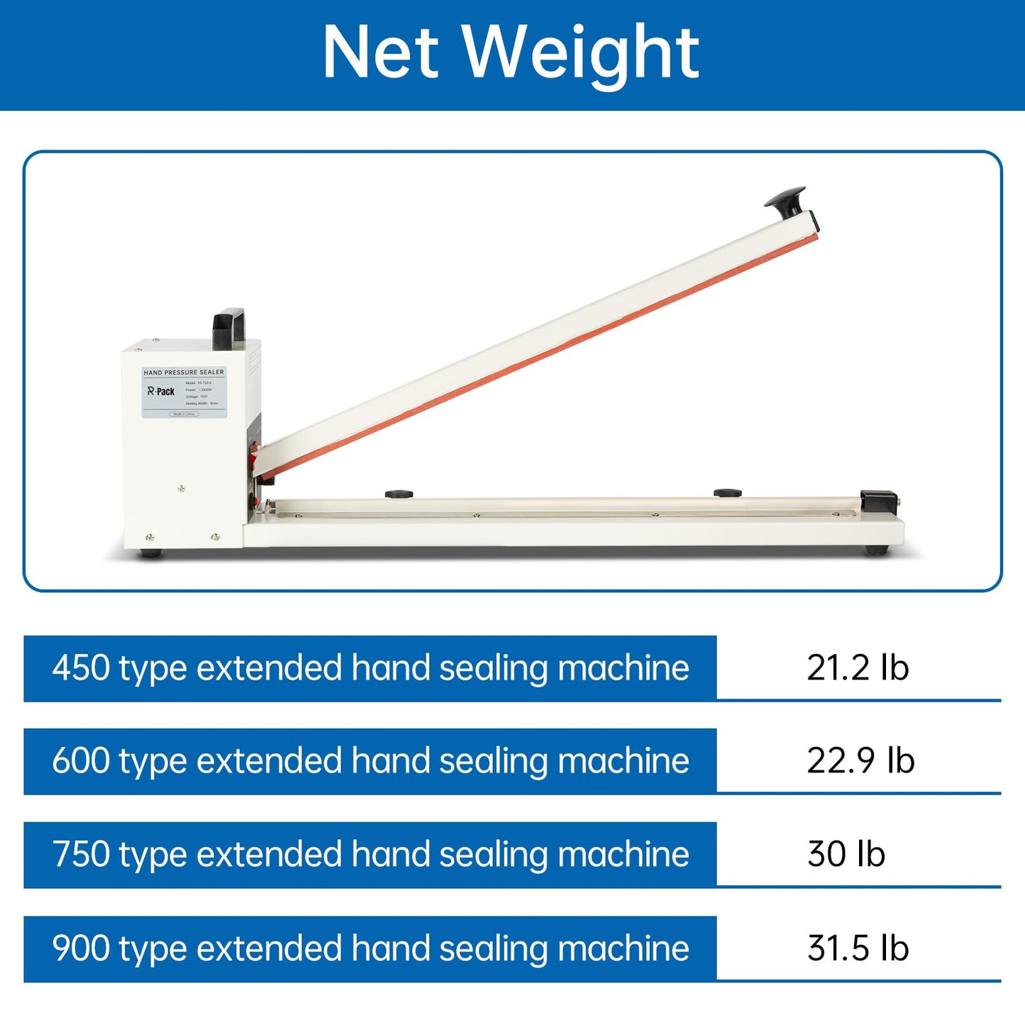 R-PACK Impulse Heat Sealer with Seal bar, Heavy-Duty Bag Sealing & Cutting Machine, 8mm Sealing Width, 1 Extra Replacement (white, 36 inch)