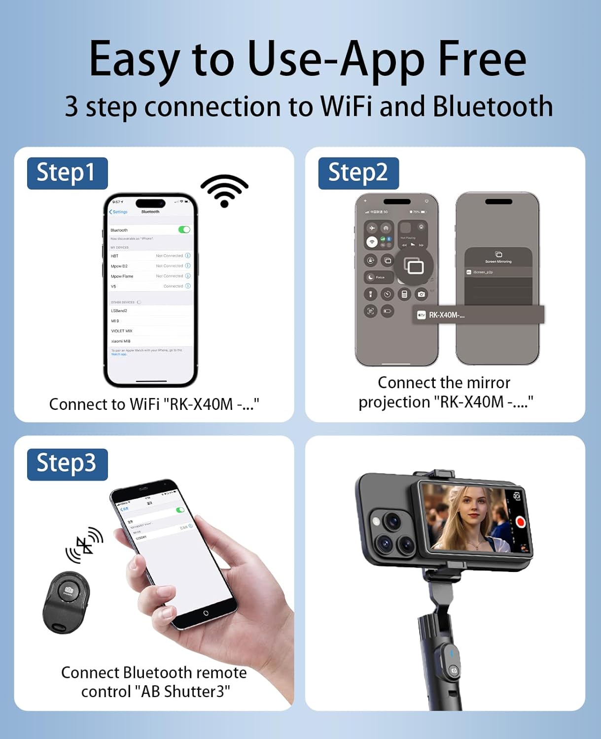 2000mAh 3-Level 4K/30FPS FLATIC Selfie Monitor Screen for iPhone & Android, Back Camera Vlog Selfie Monitor
