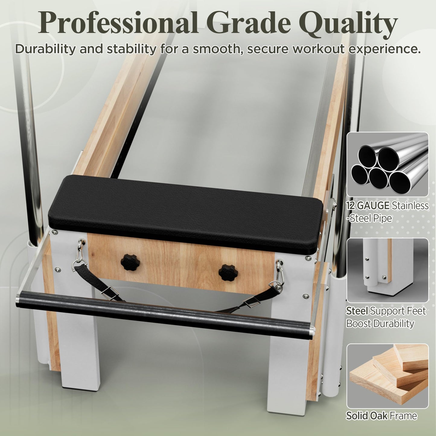PAETA Pilates Reformer, Wooden Reformer Pilates Machine with Cadillac Trapeze Table, Pilates Equipment for Home Workout and Studio, Includes Sitting Box, Jumpboard(Reformer Cadillac