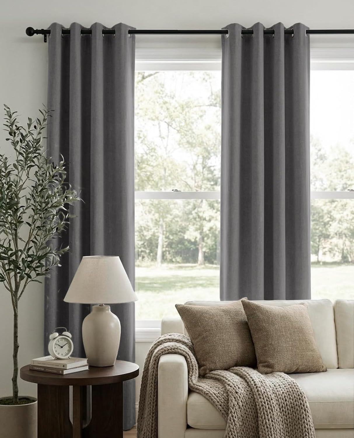 Regine Switzerland Blackout Curtains - 100% Blackout Thermal Insulated Drapes | Dark Grey, 50" W x 84" L, 2 Panels