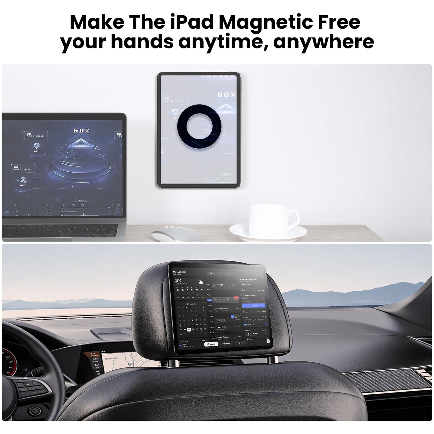 Nillkin for iPad Wall Mount, Magnetic Shower iPad Holder Waterproof, Magnetic Tablet Holder for Car, Magnetic iPad Mount for Kitchen, iPad Fridge Mount, Bathroom, Gym, Office, Set Version, White ﻿
