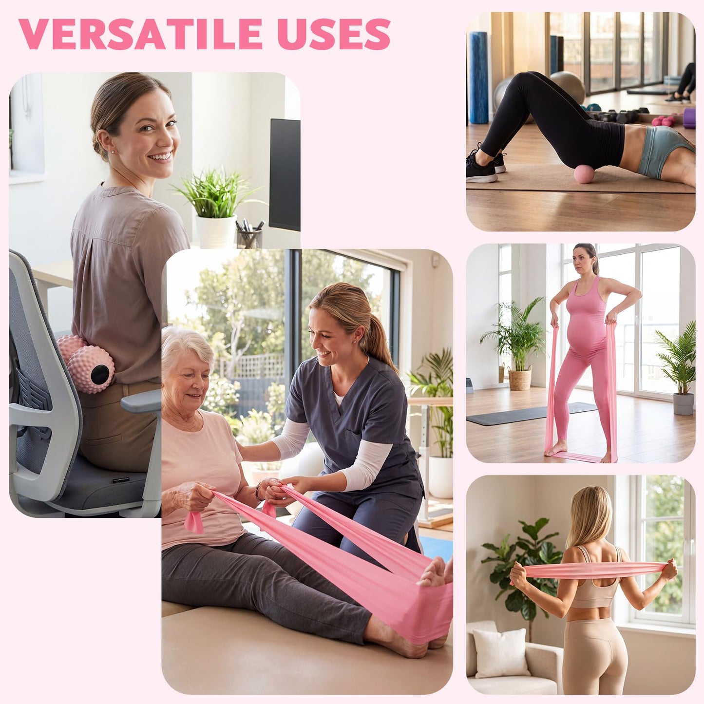 Foilswirl 12 Pcs Home Pilates Kit Pink Pilates Equipment Set for Women with Resistance Bands, Massage Balls, Stretch Strap, Peanut Ball, Foam Roller, Yoga Socks and Backpack for Home Workout Exercise