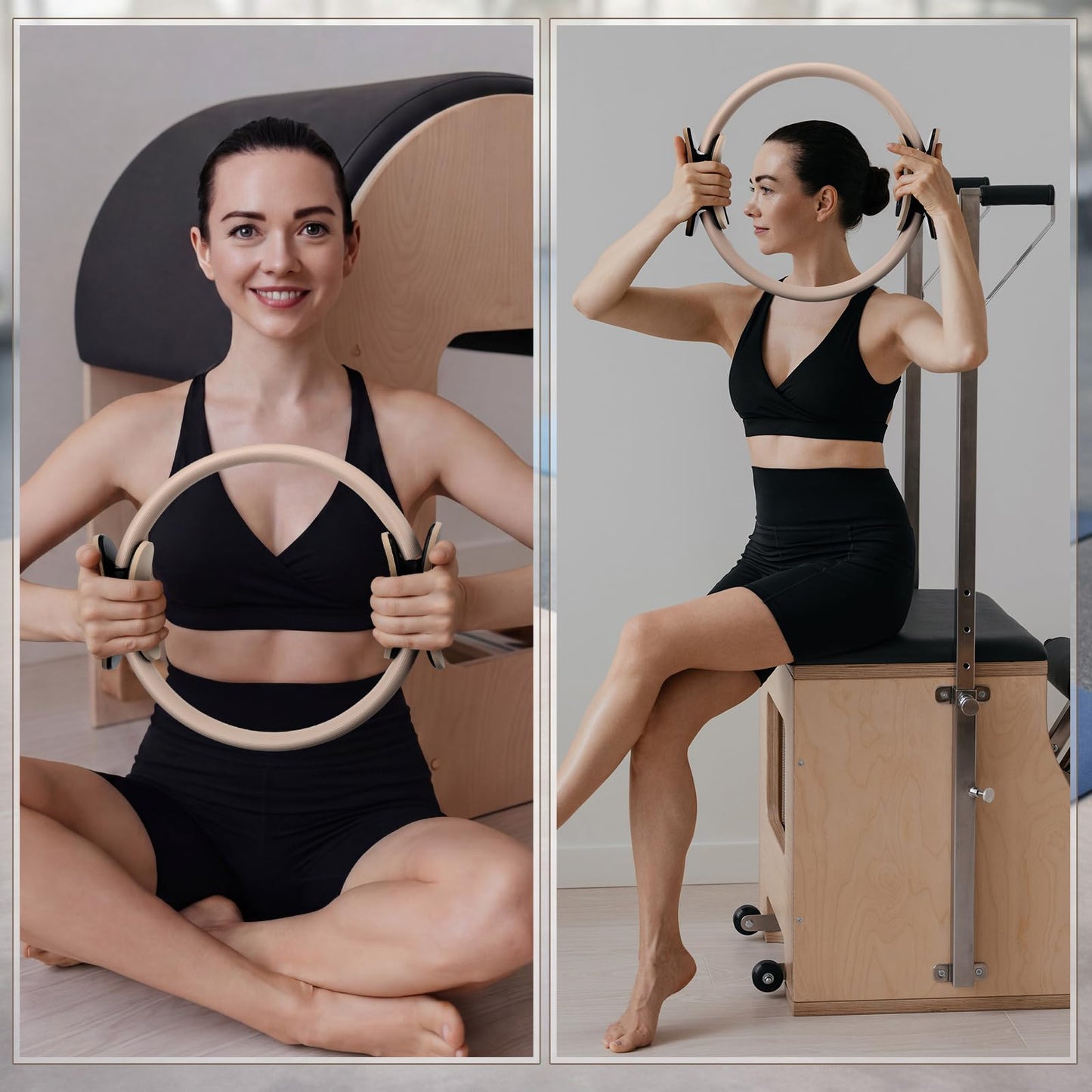 Syhood Pilates Ring 11. 81 Inch Pilates Circle Yoga Ring Magic Lightweight Flexible Workout Equipment for Fitness Physical Therapy Resistance Exercise Arms Legs(Beige,6 Pcs)