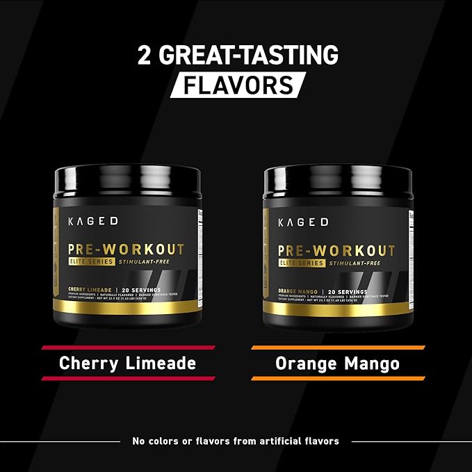Kaged Pre Workout Elite Stim Free Powder | Cherry Limeade | Pre-Workout with Creatine, Beta Alanine, L-Citrulline, BCAAs | Caffeine Free | Pre Supplements for Men & Women | 20 Servings