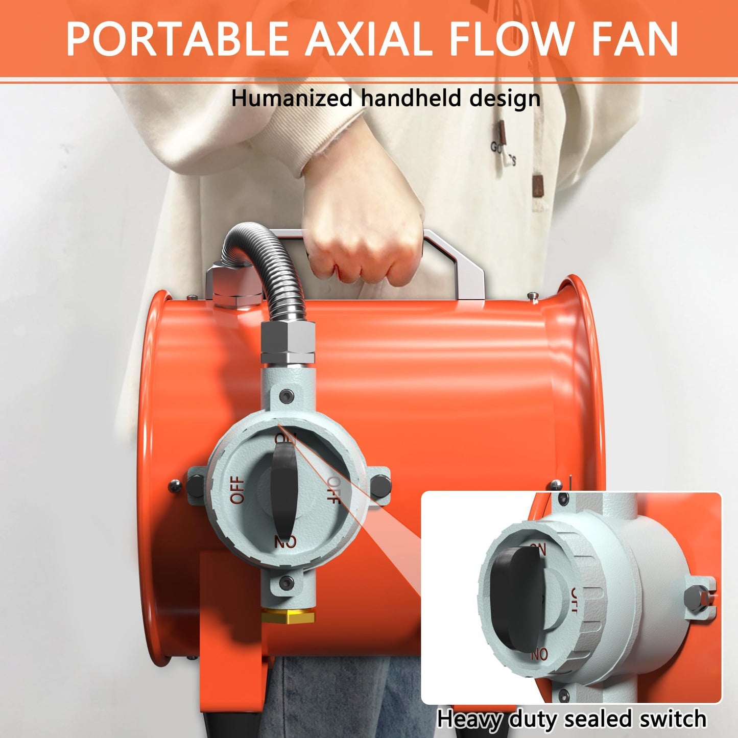 FICBXRA 10 Inch Explosion Proof Fan Portable Utility Blower Extractor Fan 350W/2.6A 1840CFM Industrial High Velocity Ventilator for Exhausting & Ventilating