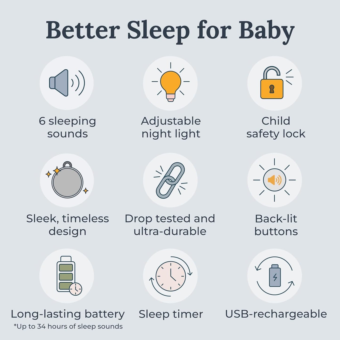 Yogasleep Hushh 2 Portable Sound Machine - Night Light & 6 Soothing Sounds for Babies & Kids