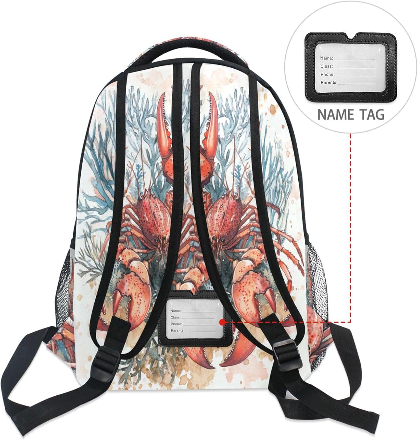 Krafig Backpacks Backpack Daypack Watercolor Red Lobsters Corals Boys Girls Kids School Bookbag, School Bag Travel