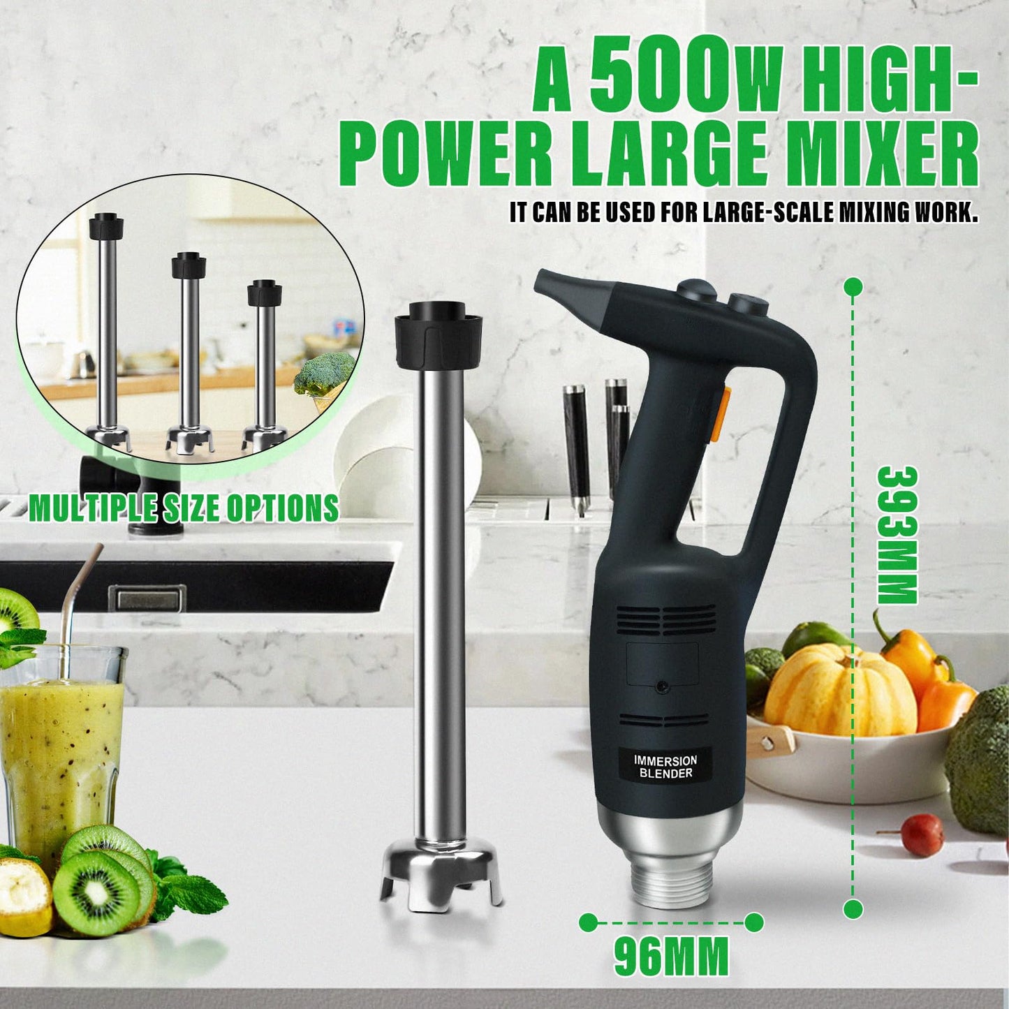 BNDHKR 10 inch Electric Immersion Blender Commercial/Home kitchen handheld Blenders 500W 4000rpm to 16000rpm Detachable Shaft Food Grade Stainless Steel for shakes soups smoothies Puree