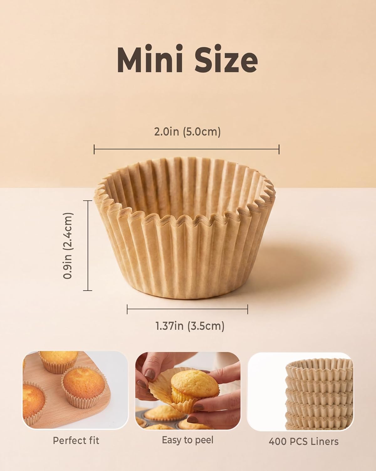 Bake Choice Mini Cupcake Liners - 400 Pcs Non-Stick Natural Parchment for Baking & Muffins