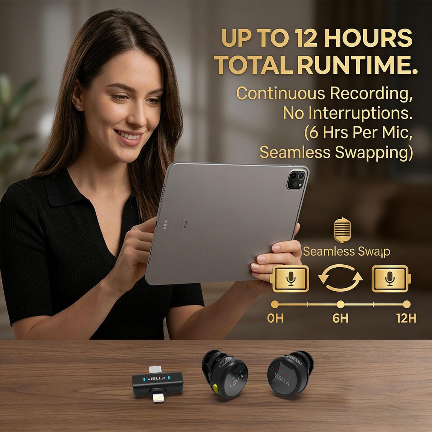 Vislla Mini Microphone for iPhone & Android, Furry Windscreen, Noise Cancelling Wireless Lavalier Microphone,Clip On