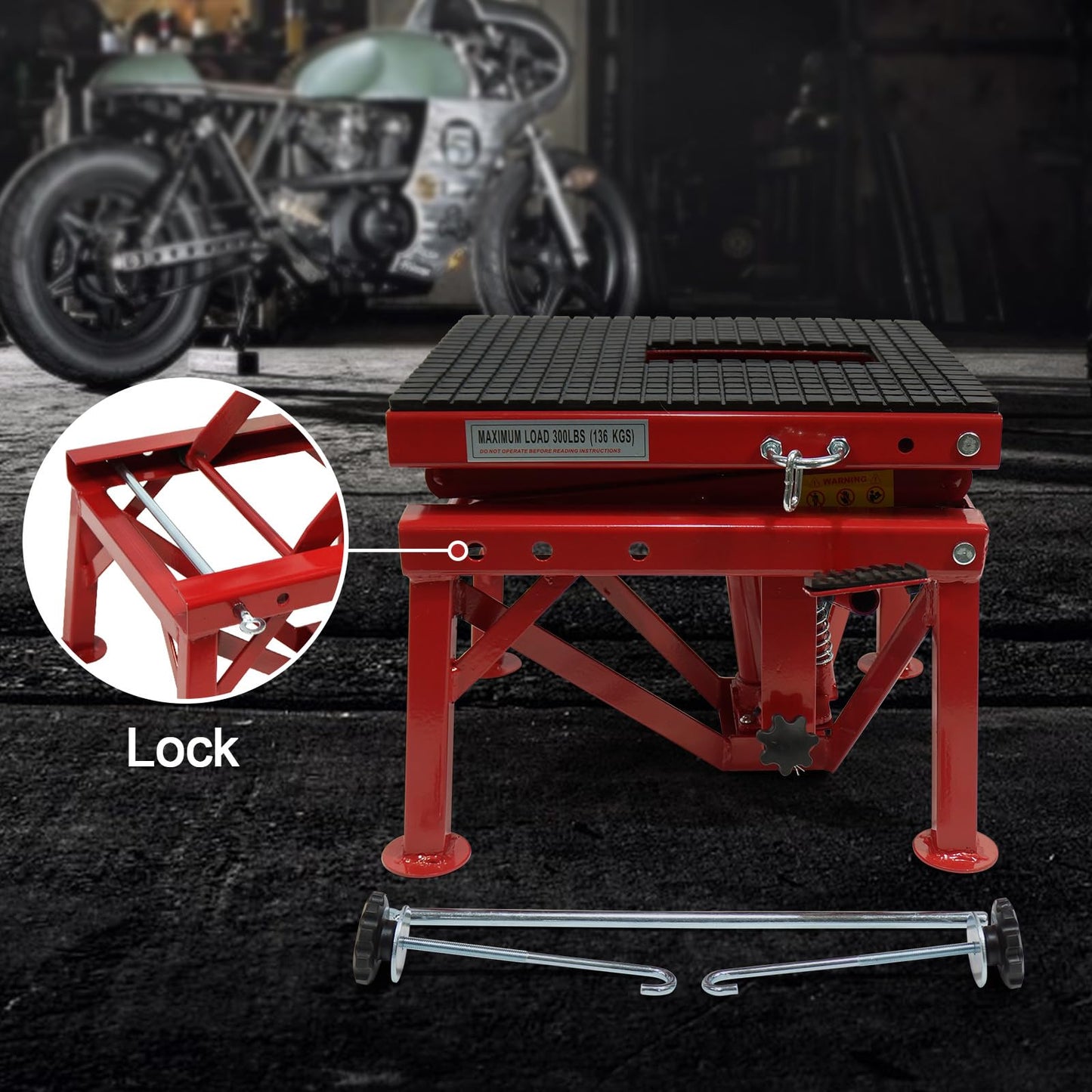 Hydraulic Motorcycle Lift Jack, 300 LBS Capacity Steel ATV Scissor Lift Jack for Motorcycles, Portable Motorcycle Lift Table