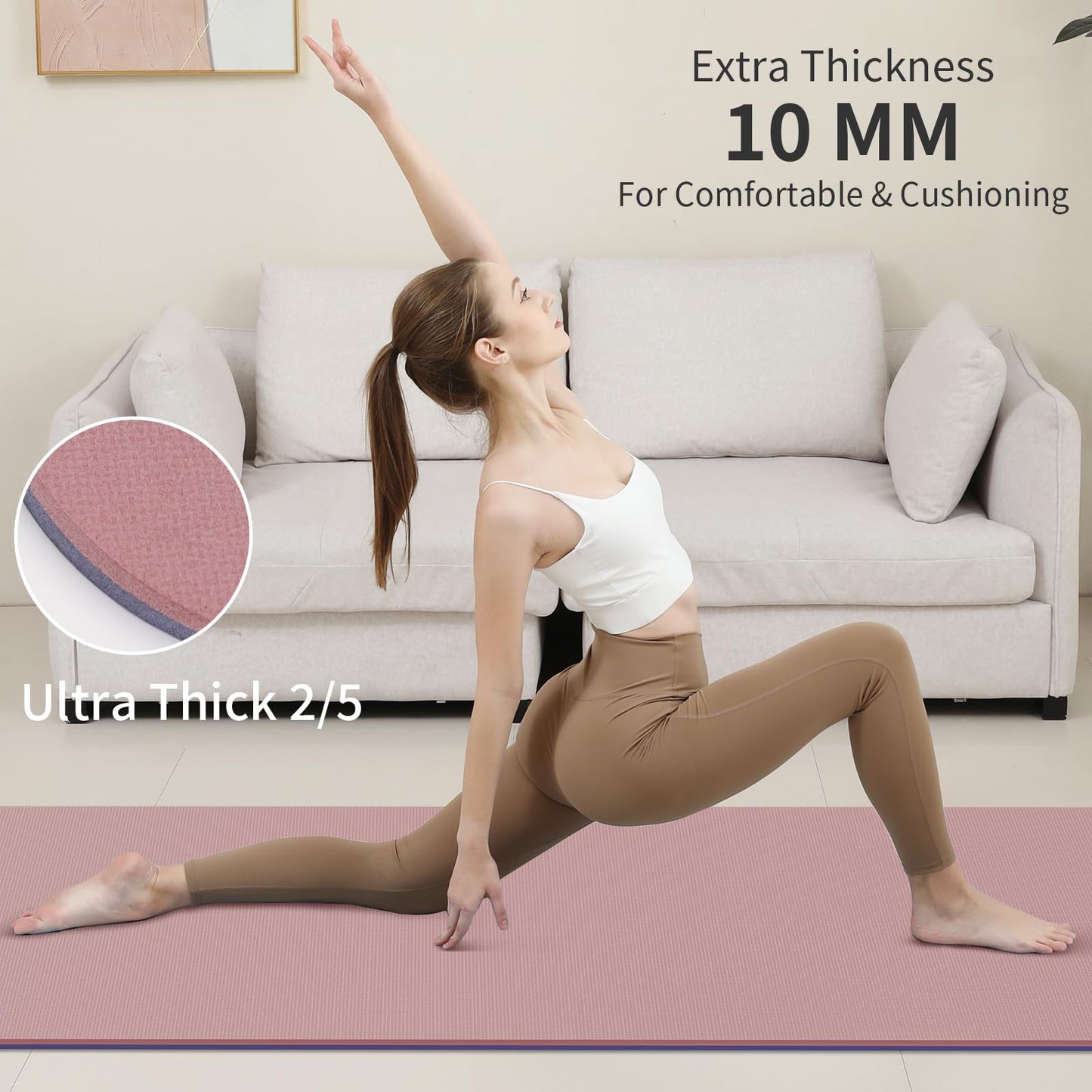 PAIDU Yoga Mat Non Slip Anti-tear,extra thick-2/5 inch（10MM）High Resiliency Professional POE Yoga Mats for Women Men Kids,72"x24"inch,Workout, Yoga, Pilates and Floor Exercise, with Carrier Strap