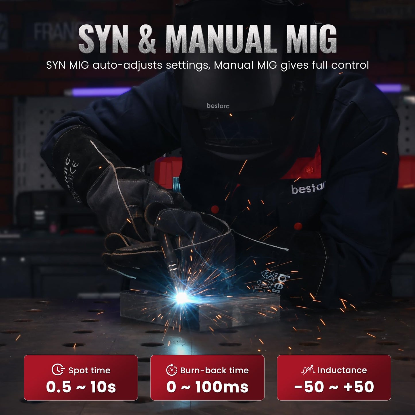 bestarc 215Amp MIG Welder, 110V 220V Gas MIG/Flux Core MIG/Stick/Lift TIG/Spool Gun/Spot Welding 7 IN 1 Aluminum Welding Machine, IGBT Multiprocess bestarc Welder with Synergy, Spool Gun Compatible
