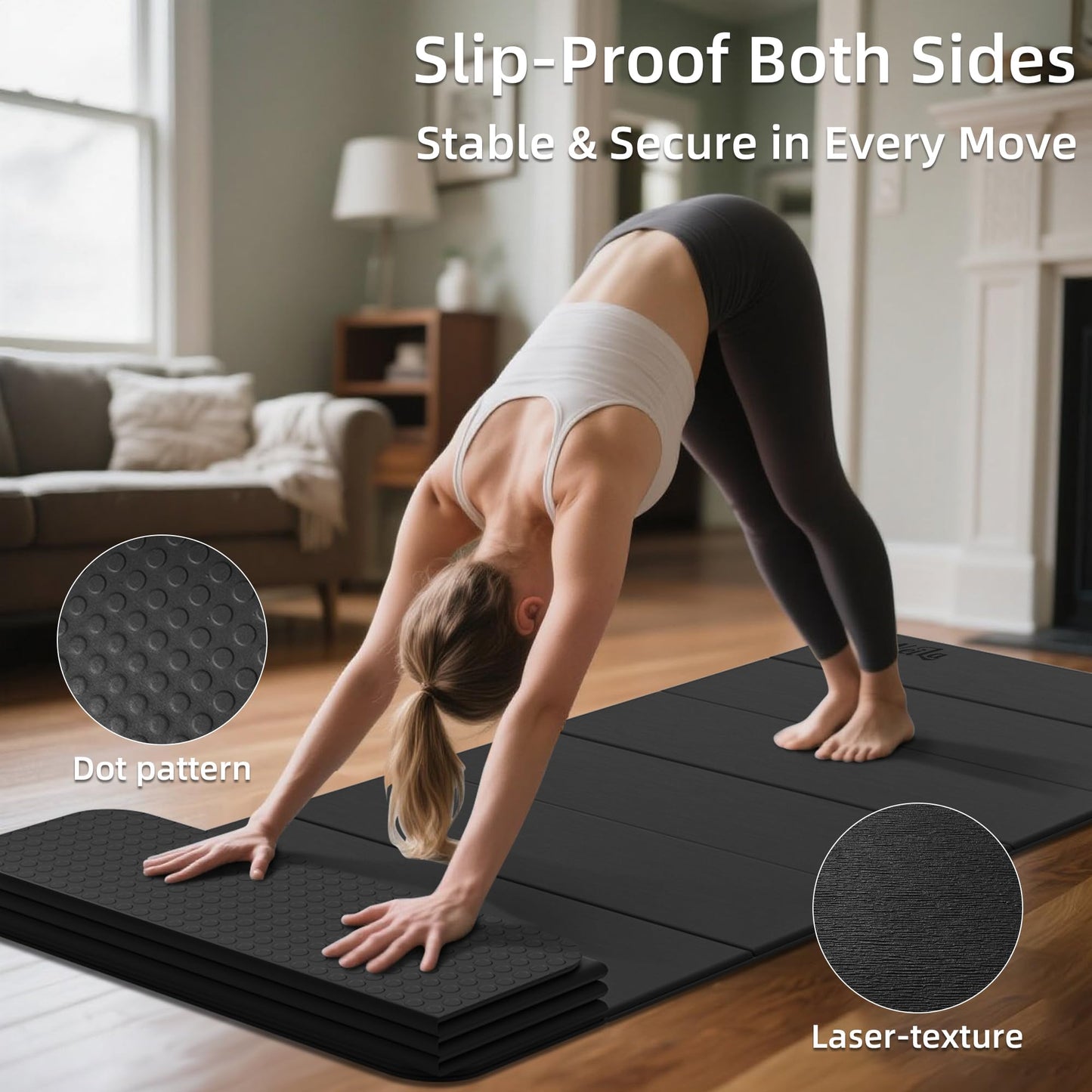 Extra Large 75"x32" Foldable Yoga Mat, Durable Non-Slip TPE Fitness Mat for Yoga, Pilates, Floor Workouts, 7-Fold Portable for Home Gym & Travel (6mm Thick)(Black)