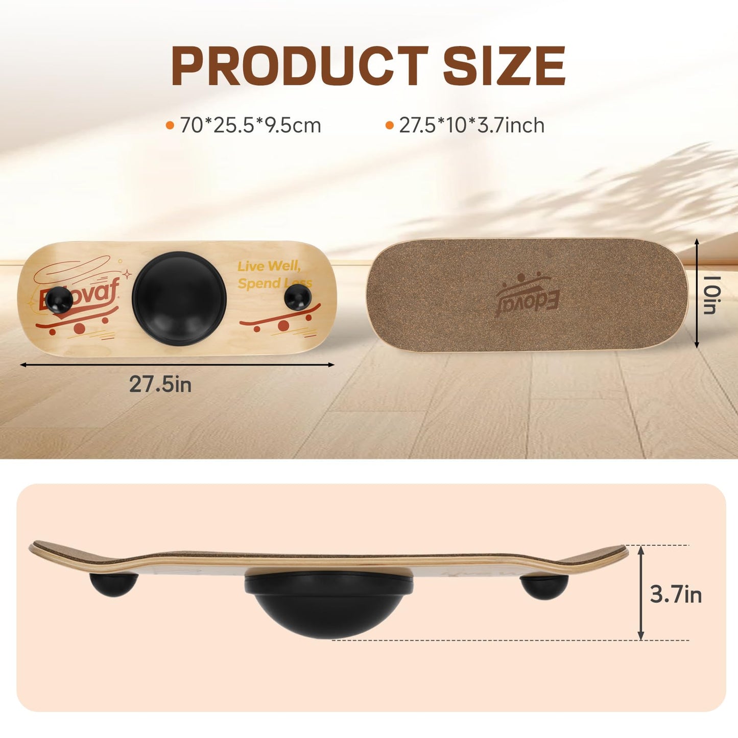 Edovaf Balance Board- Gift for Adults & Kids,Wood Wobble Balance Trainer Board,Premium Slip-Resistant Surface Portable Fitness Equipment,Suitable for Core Workout, Standing Desk Exercise, Home Gym, Yoga