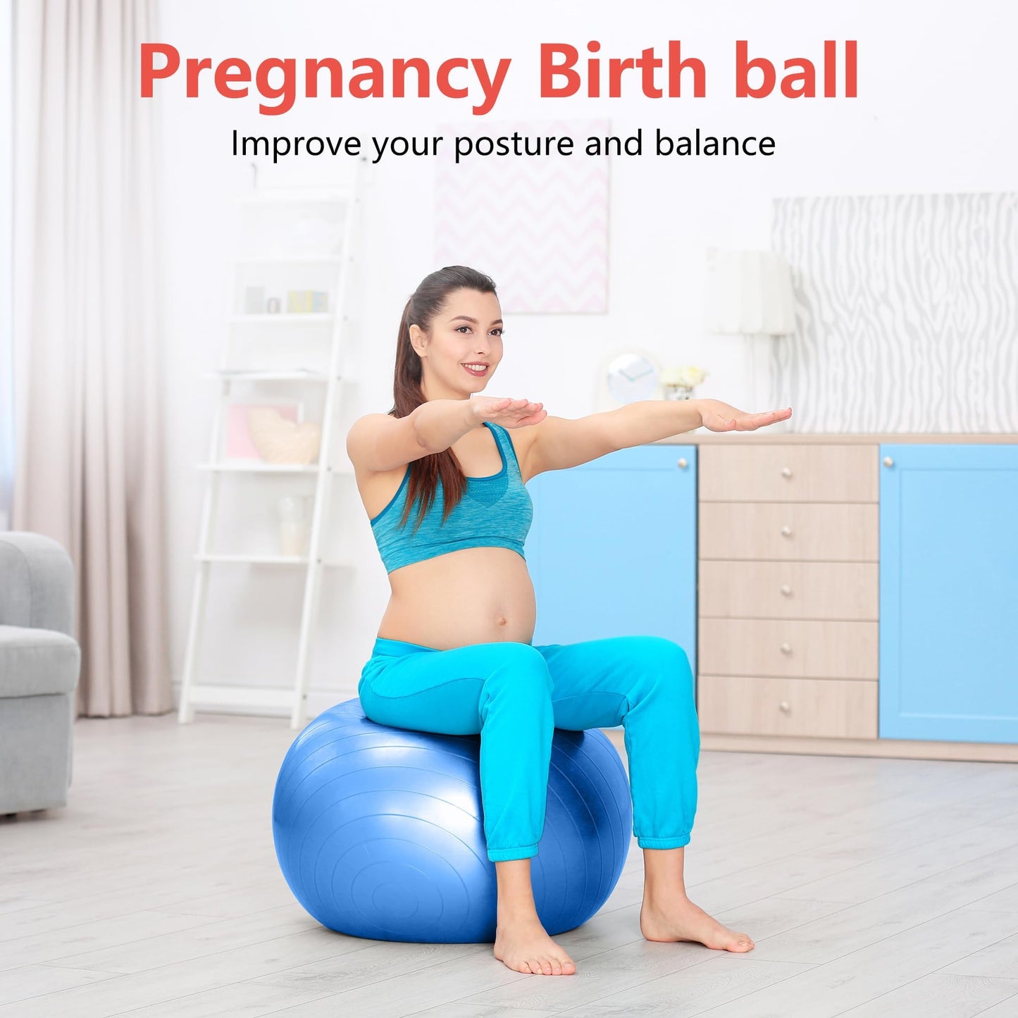 Primasole 45cm Anti-Burst Yoga Ball for Pilates, Core Strength, Pregnancy & Office Chair - Stability Ball for Home & Gym Workout (17.7 Inch, Blue)‌