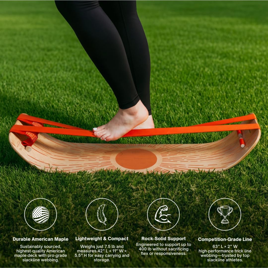 GIBBON SlackBoard - GiBoard Balance Board Kids & Adults - Slackline Balance Trainer - Slack Board Core Workout Equipment Home Gym Training - Standing Desk Exercise - Yoga, Agility, Pilates & More
