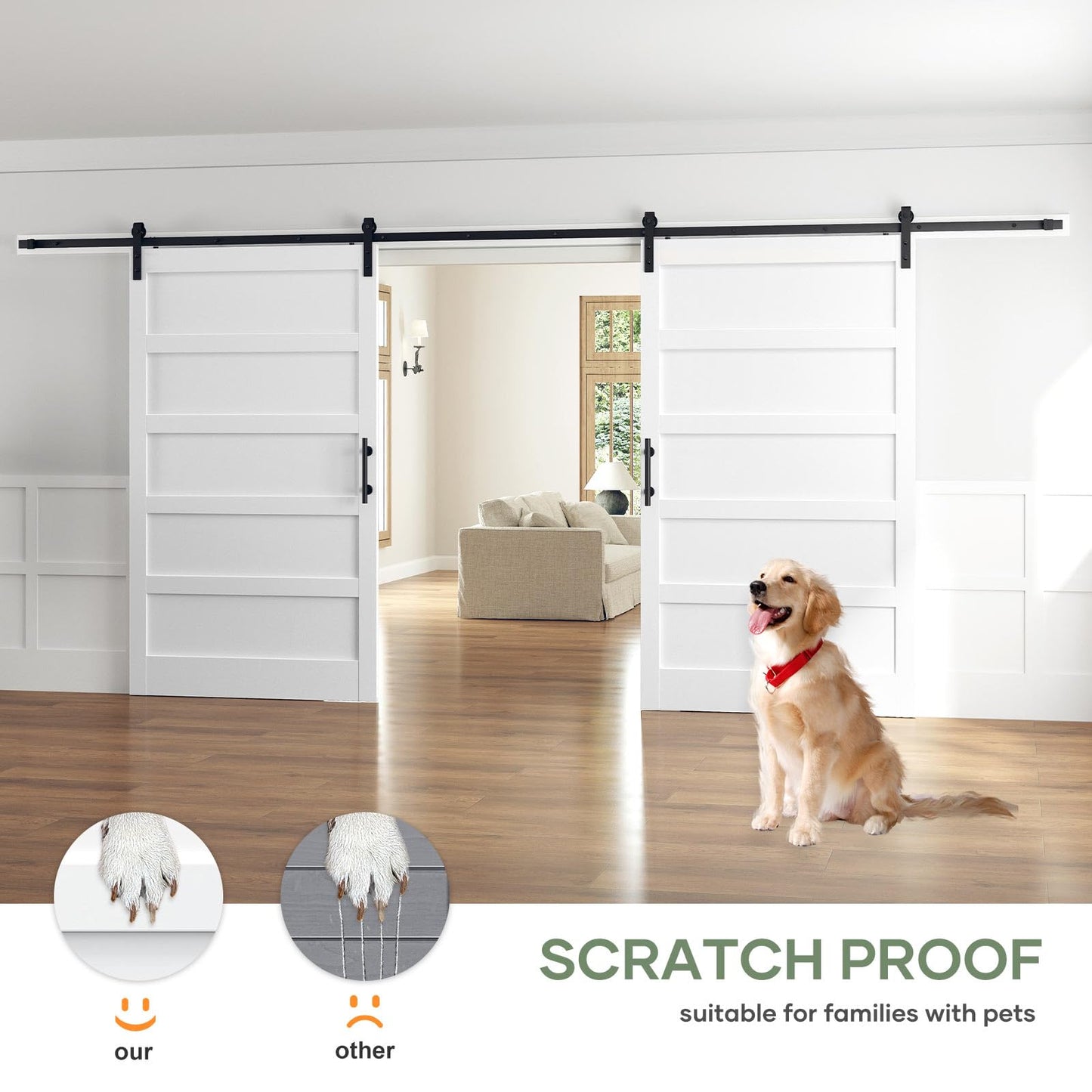 ROYMELO Double 48x84 Inch White Sliding Barn Door Slab with 8ft Hardware Kit Included