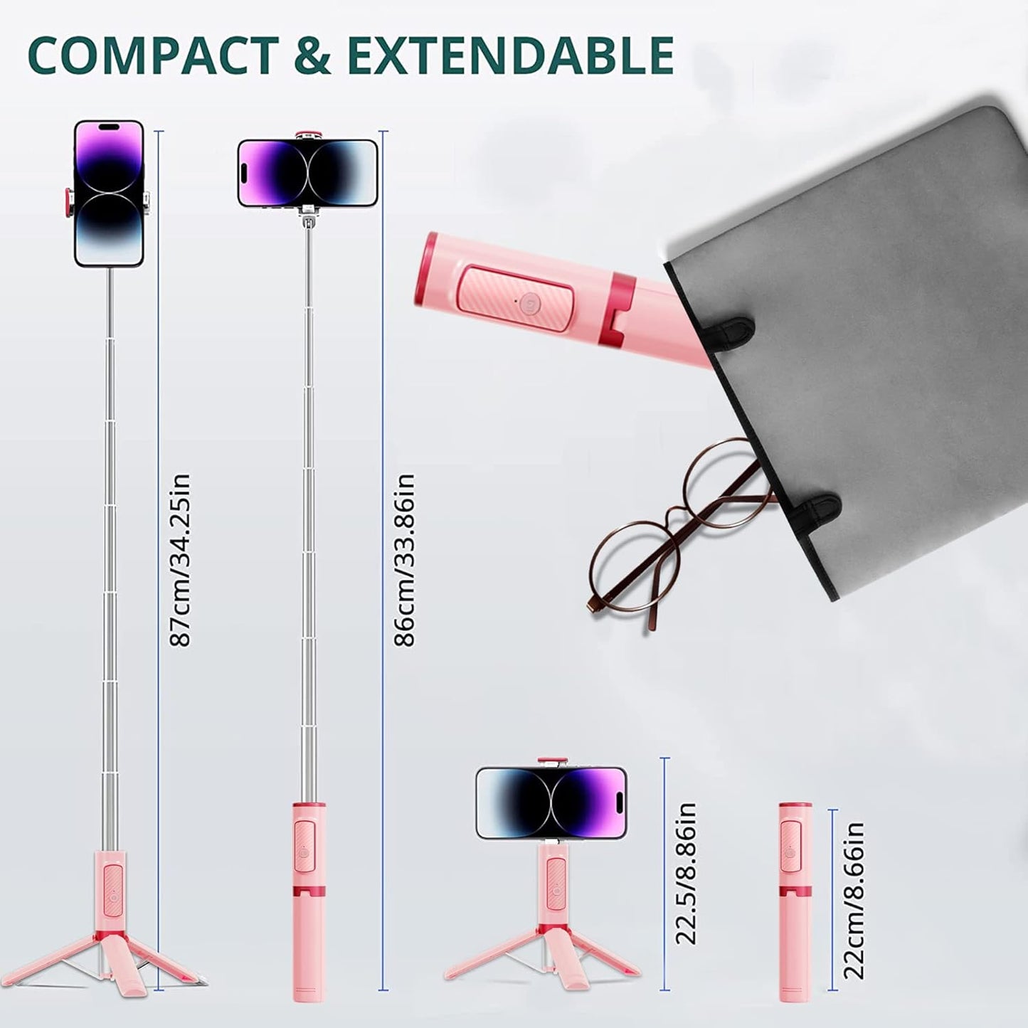 colorlizard Selfie Stick, Foldable Cellphone Tripod with Remote, Travel Tripod for iPhone Series Android, Video