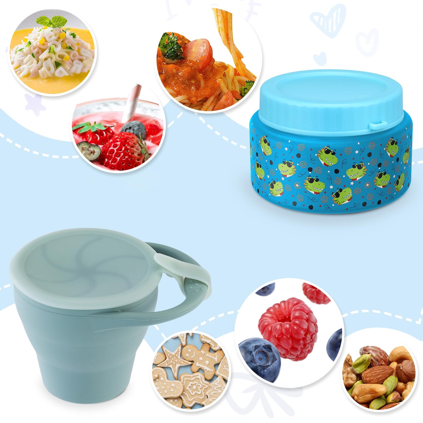 Zenvory 10oz Soup Thermo for Hot Food Silicone Snack Cup Set for Kids Lunch Thermo Leak-Proof Vacuum Stainless Steel Wide Mouth Food Jar for School Travel