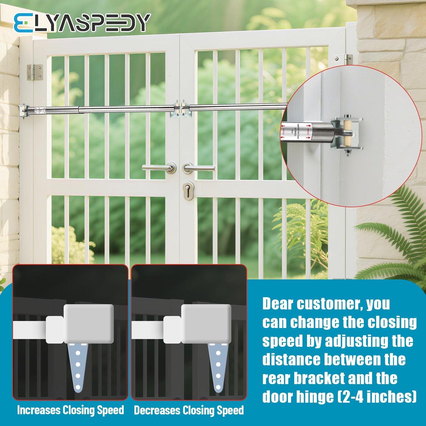 TB400SS Hydraulic Outdoor Gate Closer for 75 to 175 lbs, Stainless Steel, Width 40 to 64 Inches, Opening Pressure 6 to 12 Pounds, for Farms, Ranches, Gardens, Sports Complexes, Home Yards