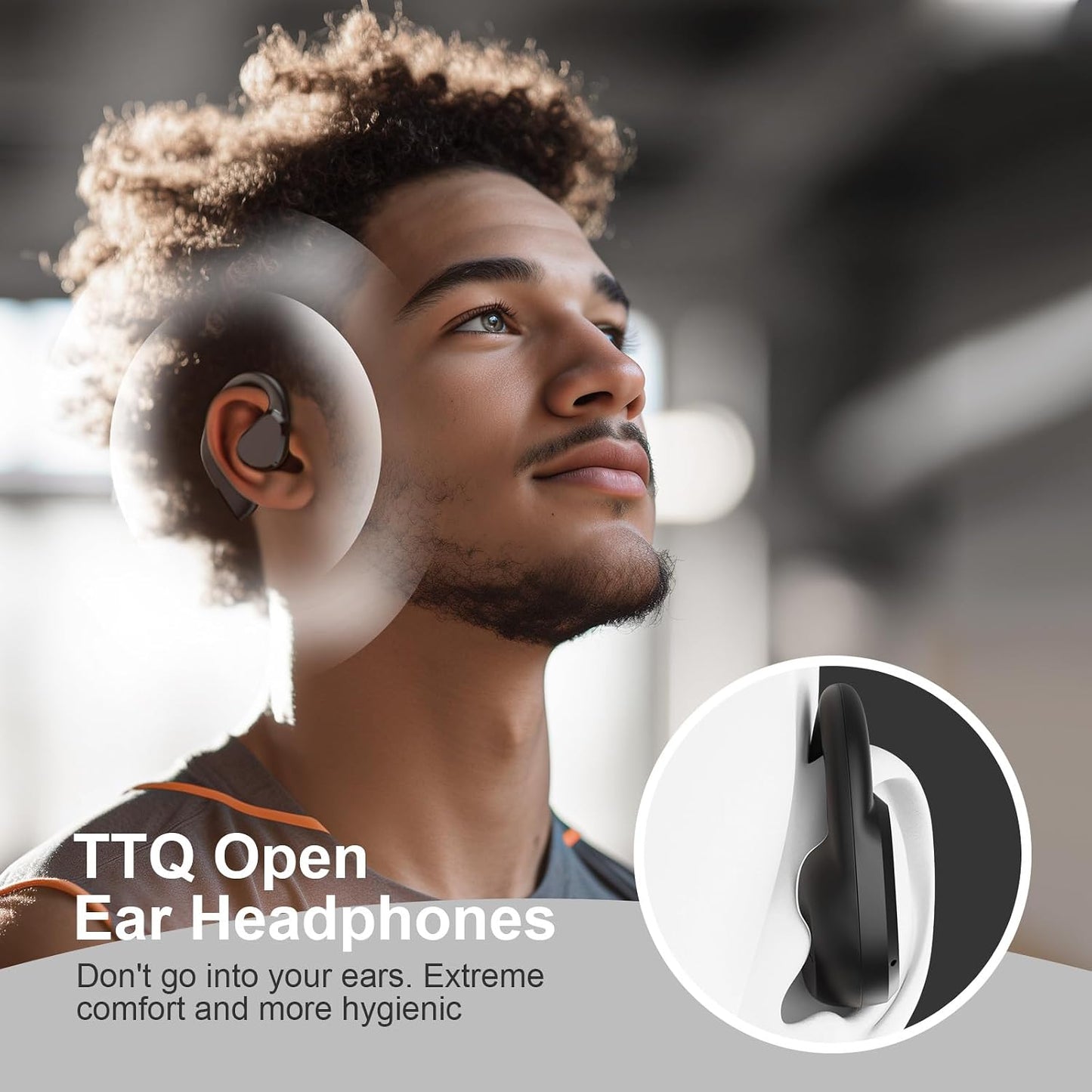 5.3 60H IP66, TTQ Open Ear Headphones, Bluetooth Open Ear True Wireless Earbuds, Sports Earbuds with Earhooks