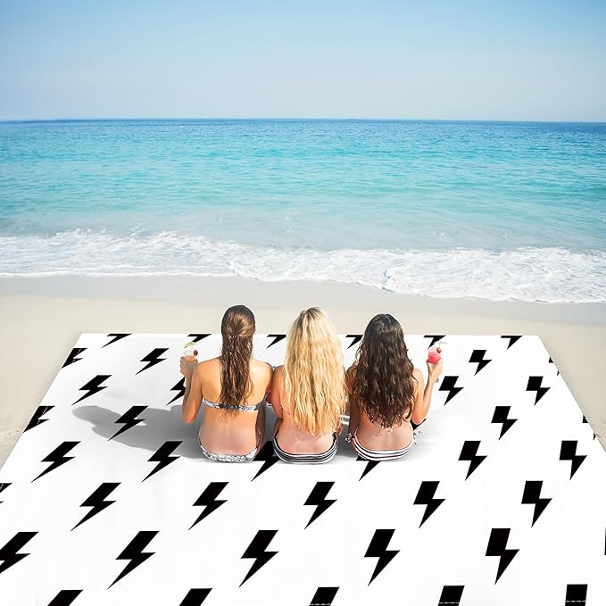 Beach Blanket Waterproof Sandproof, Beach Blanket with 4 Stakes & 4 Pockets, 78''×86'' Lightweight Outdoor Picnic Blanket for Travel, Camping, Hiking