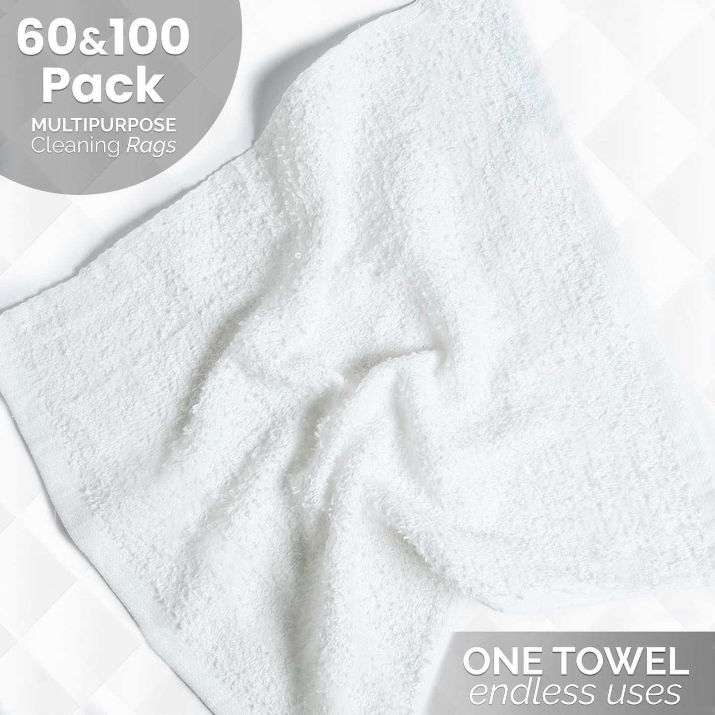 Reed&Pick Terry Bar Mop Towels (Value Pack of 100) Size 14"x17" – Absorbent and Durable, Multipurpose Cleaning Rags, Cotton Cleaning Towels, Terry Cloth Rags, Reusable Shop Rags (White)