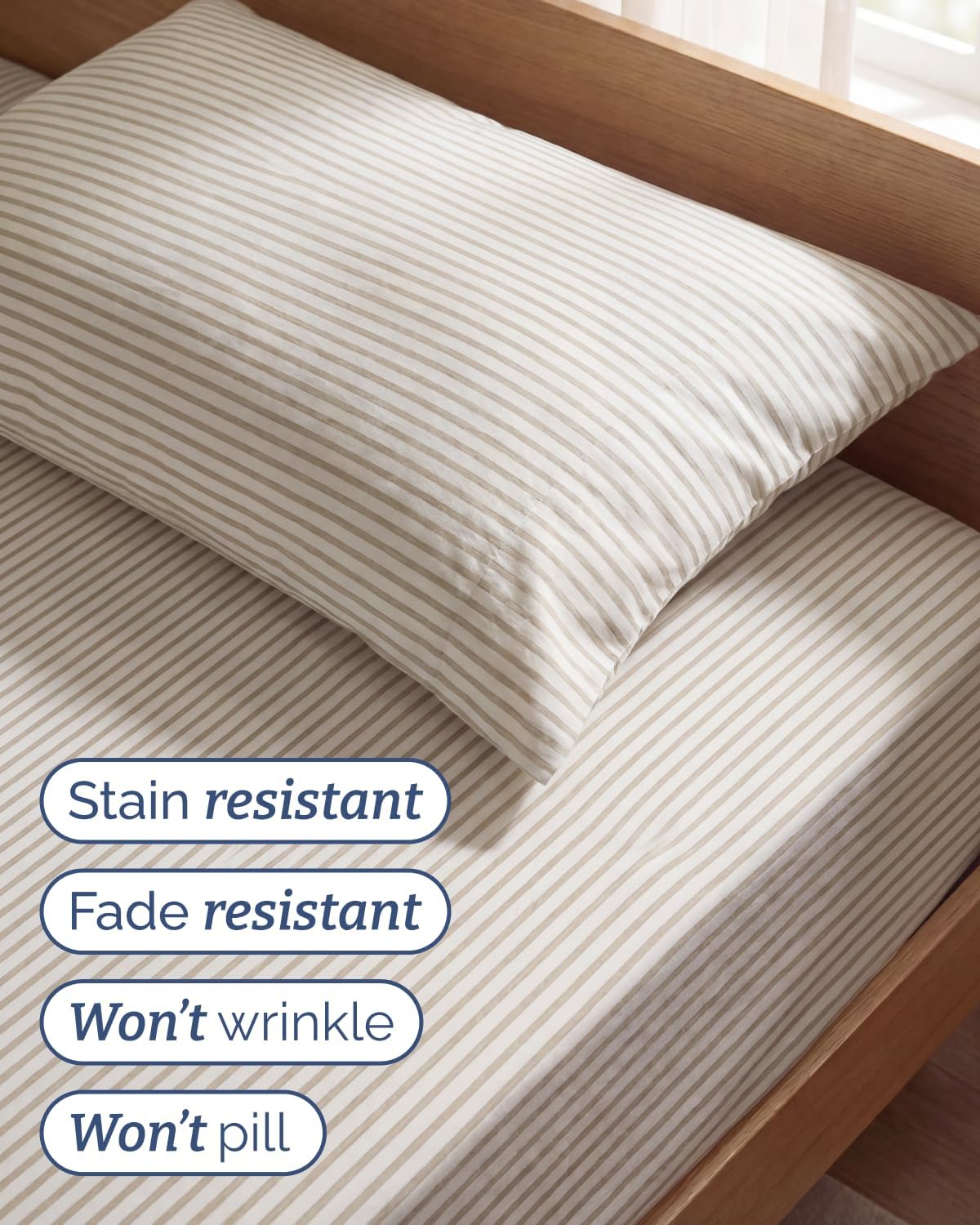 Skiennix Twin Size Sheet Set - Comfy Cooling Bed Sheets - Luxury Bedding with Deep Pockets - Beige Stripes