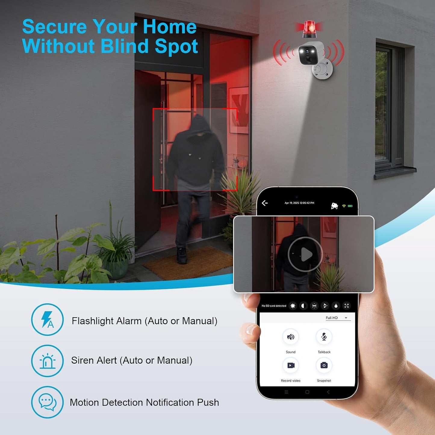 SUJTKZL 2K IP65 2-Way Security Cameras Wireless Outdoor, Battery Powered WiFi Camera for Home Security, Color Night