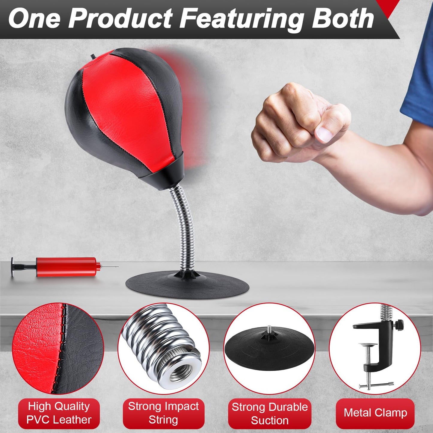 Dunkive Desk Punching Bag for Stress Relief, Tabletop Punch Bag with Clamp and Strong Suction Cup, Office Desk Accessory for Table or Countertop, Fun Stress Release Gift for Boss or Coworkers
