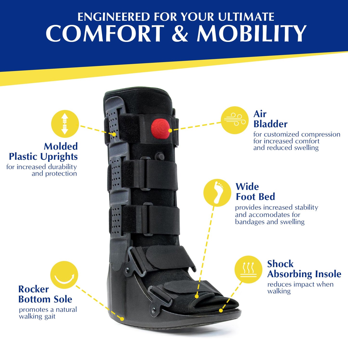 Brace Align Air CAM Walker Fracture Boot – Tall Orthopedic Recovery Boot for Ankle Sprains, Metatarsal Fractures & Soft-Tissue Injuries with Custom Air Pump (Size L Men’s 11.5–13.5 / Women’s 13–14)