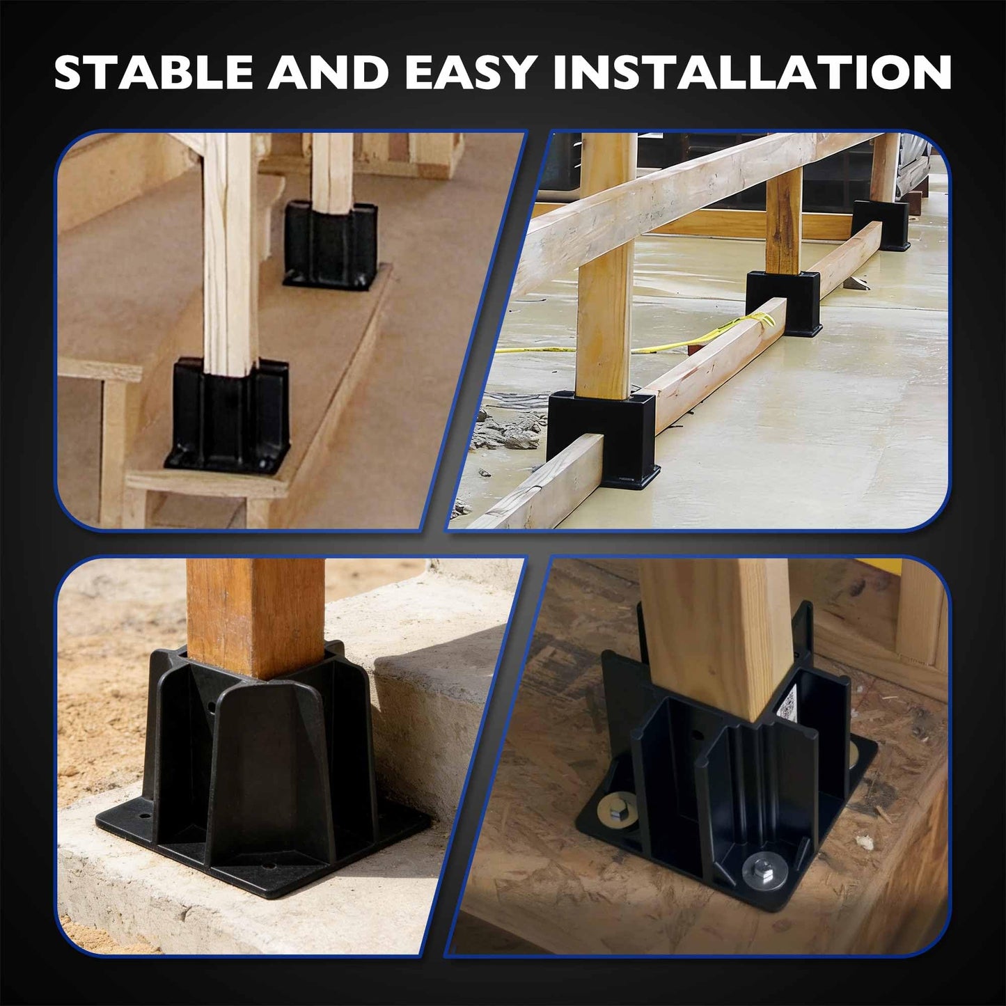 4PCS Black Safety Base Boot - Guardrail Base with Toeboard Slots - Reusable Fall Protection Accessories for Residential & Commercial Construction