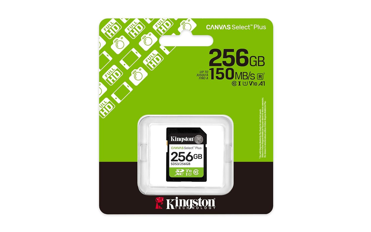 Kingston 256GB 150MB/s 10, U1, V10 SDS3/256GB Canvas Select Plus SD Card | Up to | Class UHS-I, |