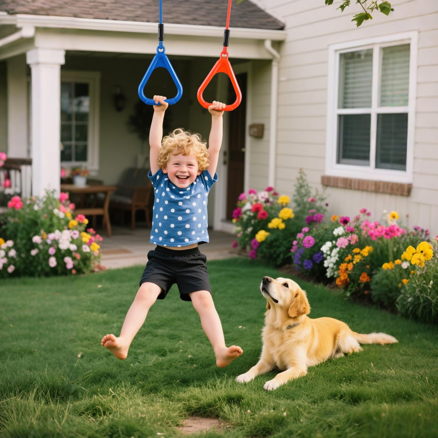 PELLOR Gymnastic Ring, Ninja Rings, Monkey Bars Adjustable Children's Home Gym Equipment, Pull Up Rings Sets for Workout Bodyweight Fitness Training