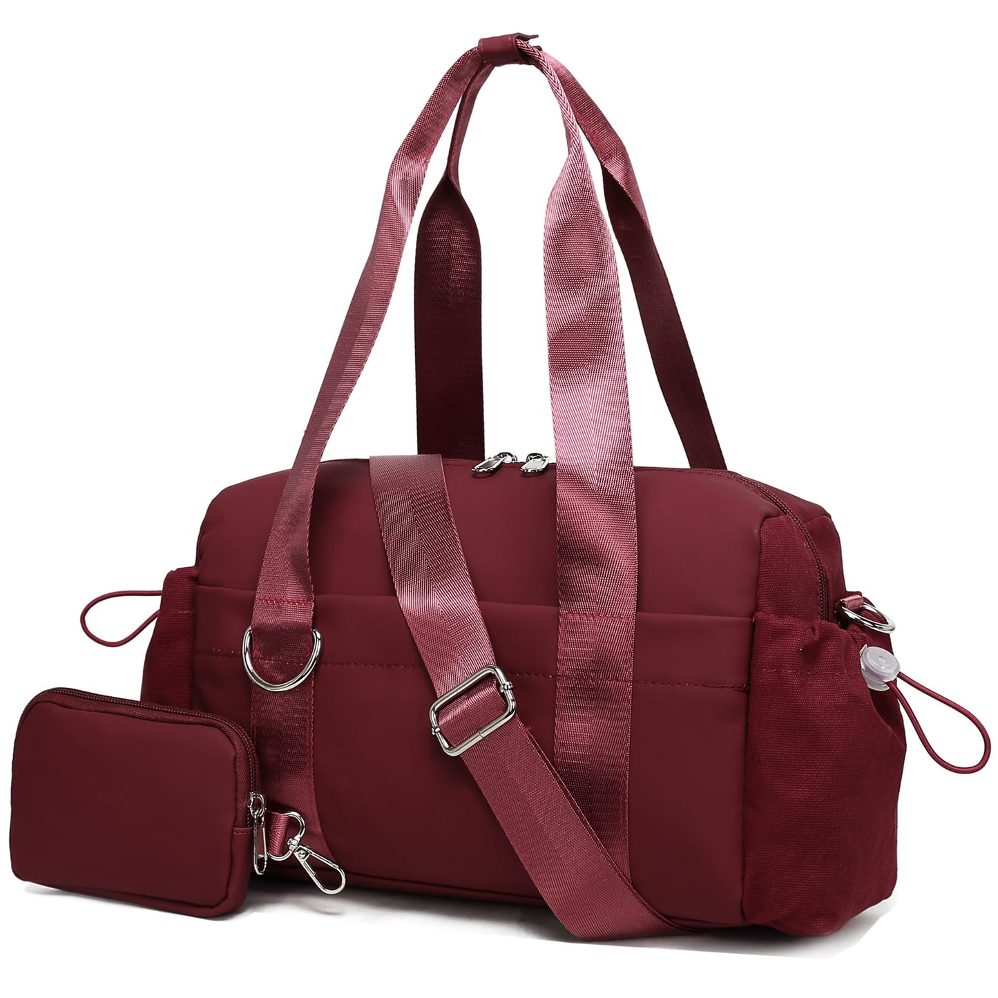ERTUNA Everyday Mini Gym Bag for Women 2.0, Small Tote with Zipper Compartment Waterproof Travel Duffle Cute Handbag Workout Carry On with Removeable Shoulder Strap & Coin Wallet Easy to Clean-Wine