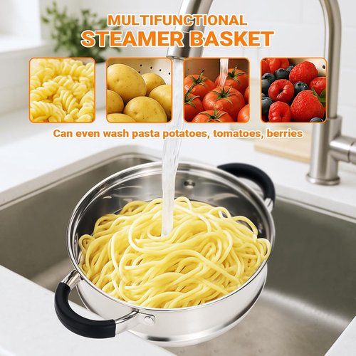 Kirecoo 3.2QT Stainless Steel Steamer - Versatile Cooking Pot with Silicone Handle & Lid for Vegetables, Dumplings, Soup