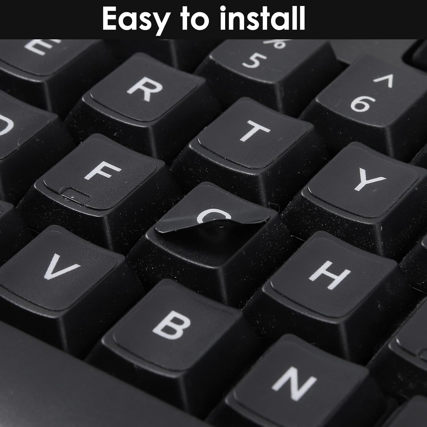 Xinjoduz 4 PCS Universal English Keyboard Letter Stickers, Black Background with White Lettering, Keyboard Stickers