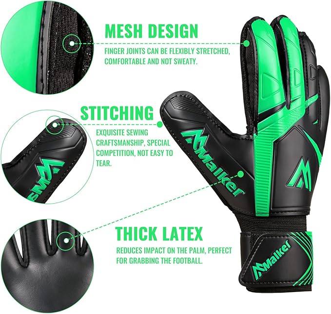 Malker Goalkeeper Gloves Soccer Goalie Gloves with Strong Grips Palms Anti-Slip Latex Breathable Football Gloves for Kids Youth Adult