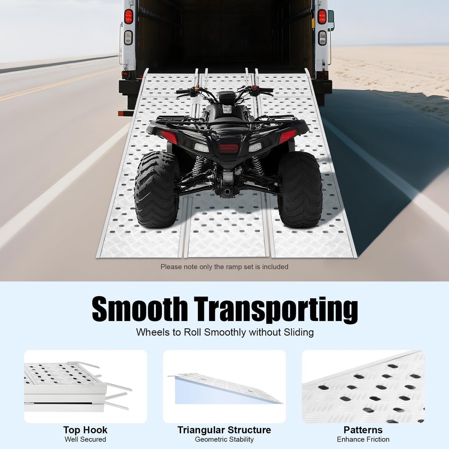 Aluminum Tri-Fold Ramp with Treads, Extra Wide Loading Ramp 1500 lbs Capacity, 54"×77" Heavy Duty Trailer Ramps for ATV, UTV, Motorcycle, Lawn Mower