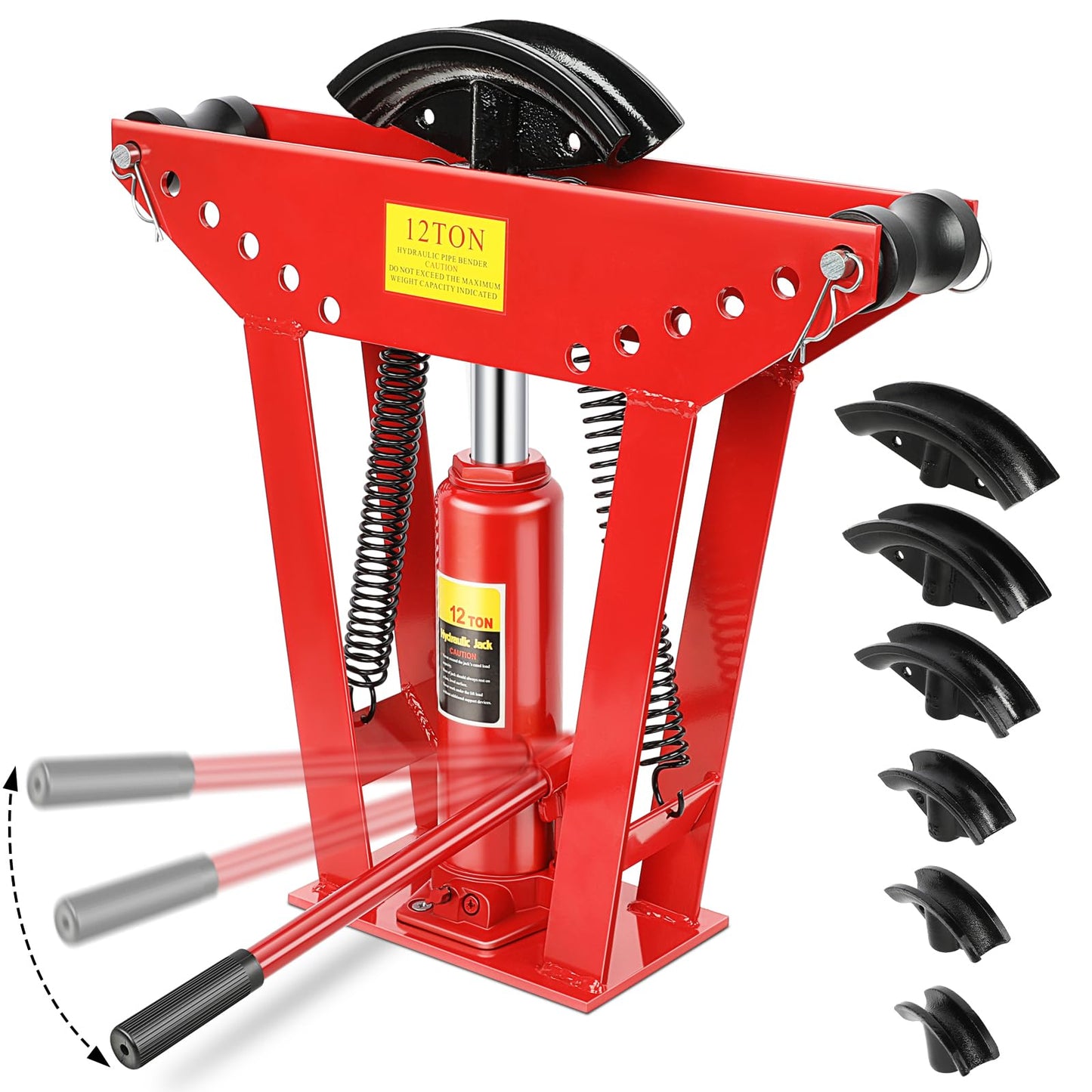Hydraulic Pipe Bender, 12 Ton Manual Copper Pipe Bender, 90°-180° Adjustable Rollers Hydraulic Tubing Bender with 6 Dies for Steel Iron Metal Ratcheting