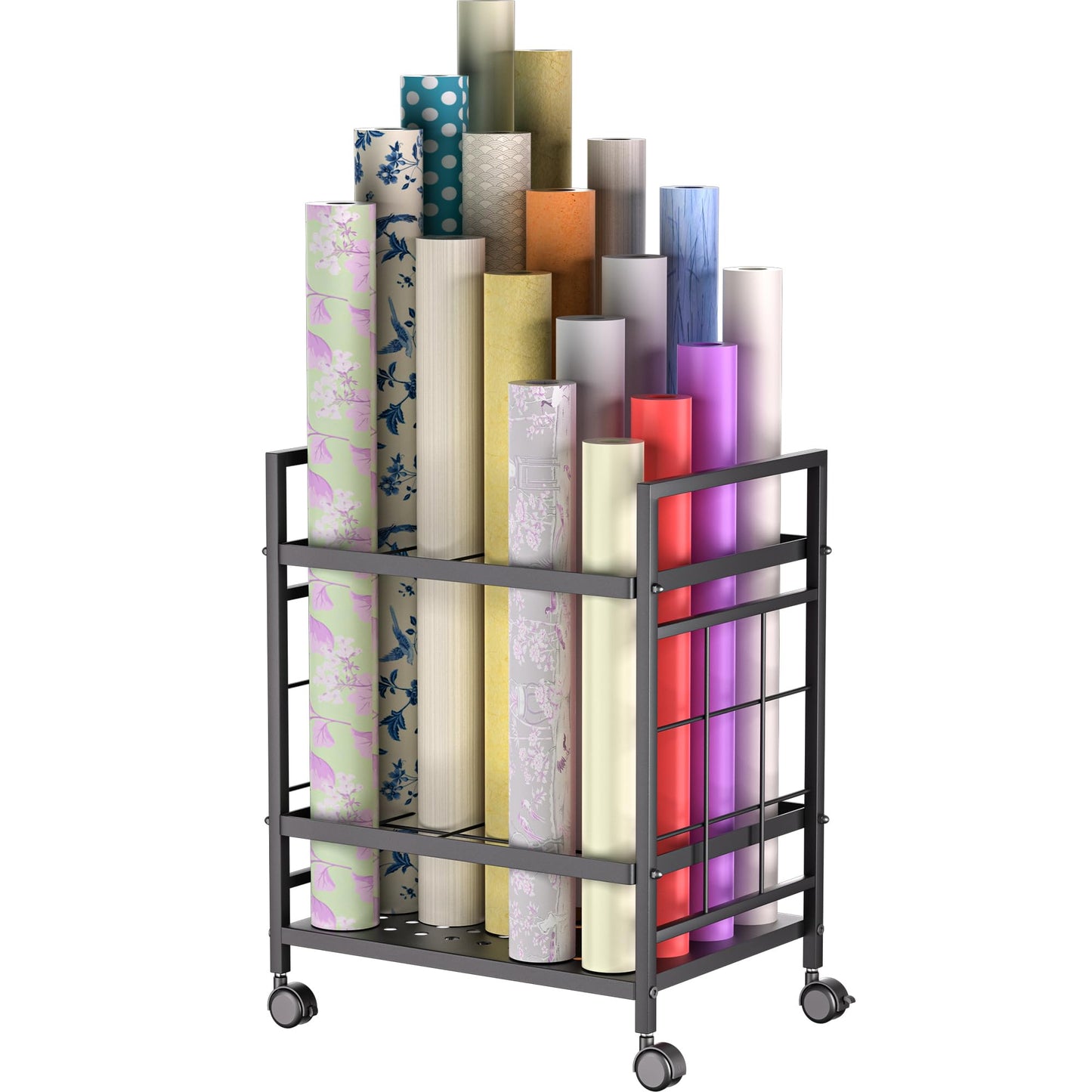 Blueprint Storage Rack, Blueprint Holder with Wheels, Used for Storing Blueprint/Carpet/Map/Poster/Architectural Construction Plan, 20 Slots(3.2" x 3.2"), Silent Wheel for Home, Office, School(Black)