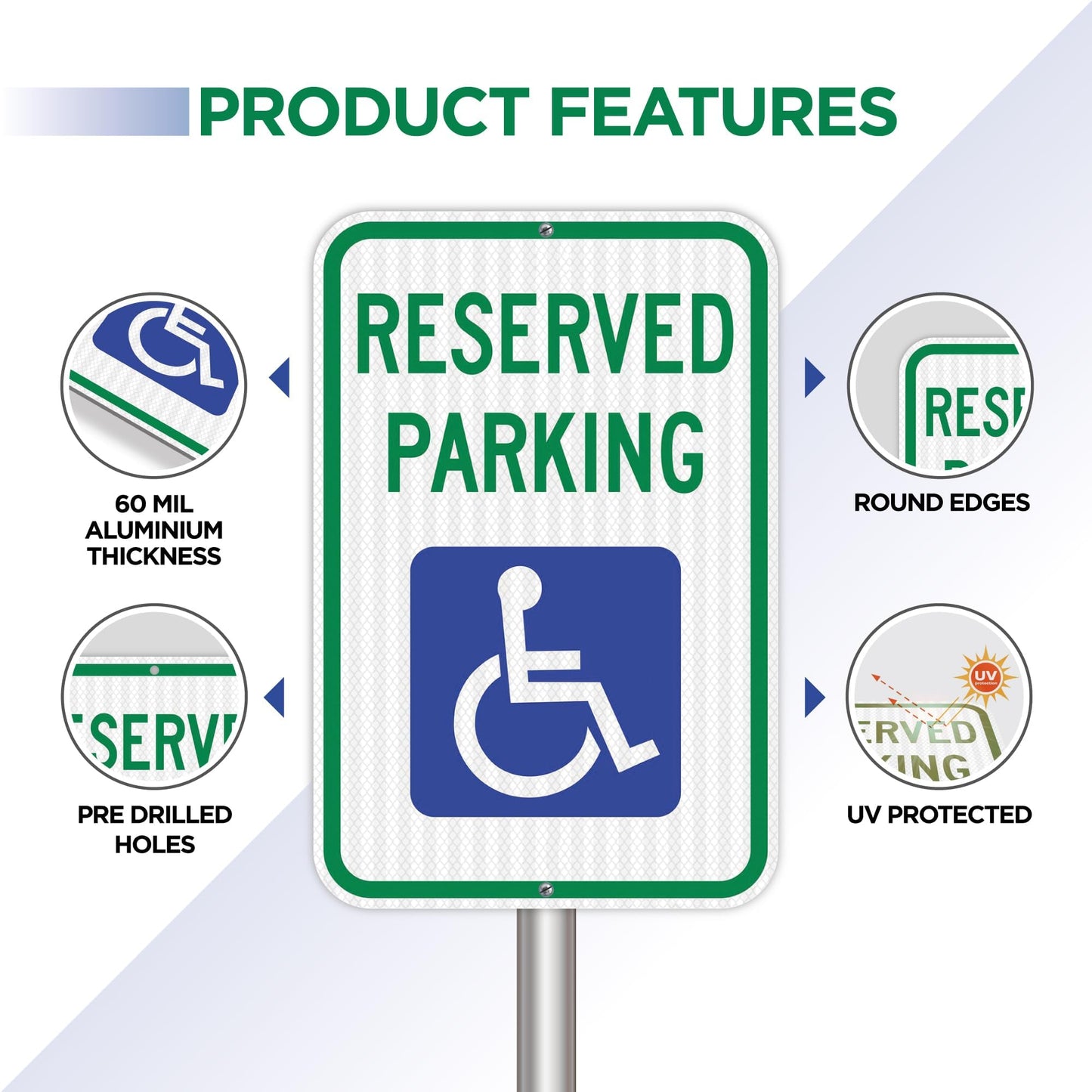OLANZU Handicap Parking Sign - Pack of 12 Handicap sign - 12" x 18" Engineer Grade - Handicapped Parking Sign - 0.06 Inch Aluminum - UV Protected & Weather Resistant