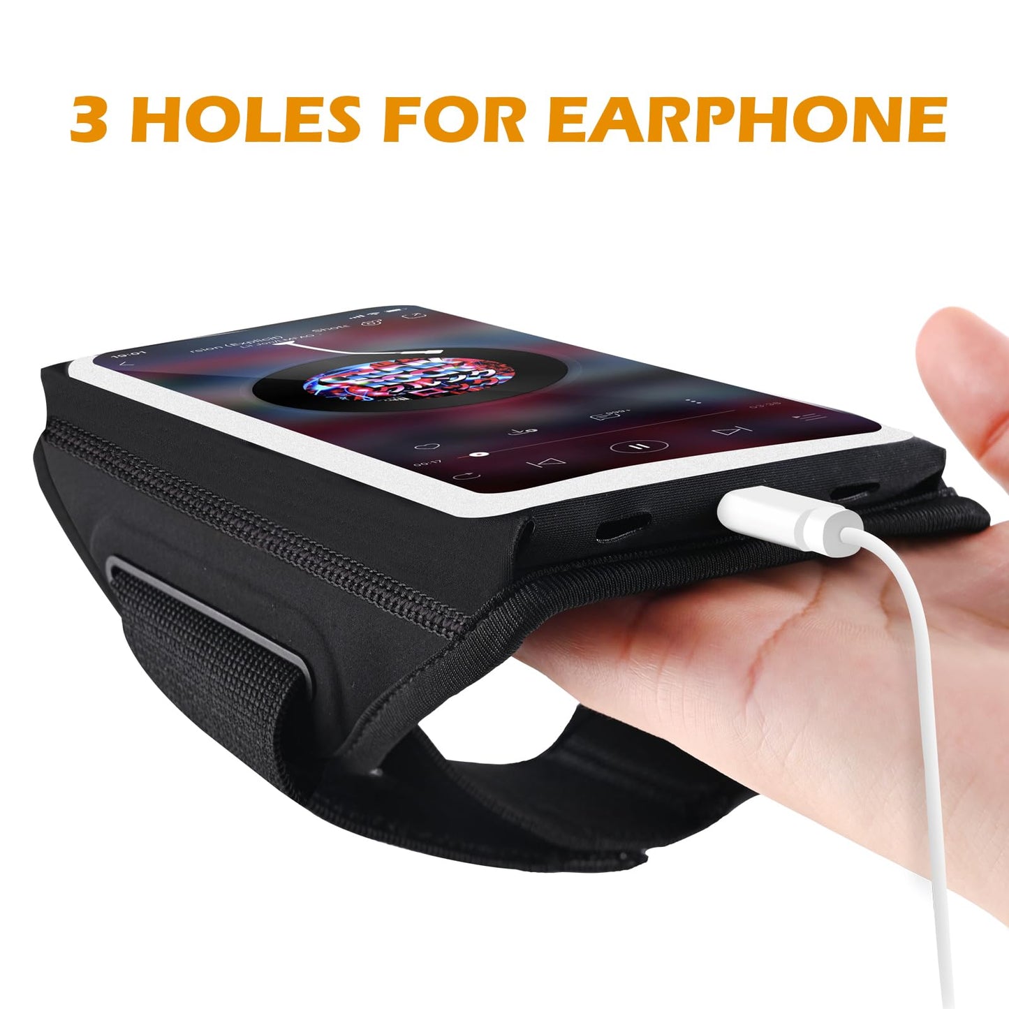 Running Armband with Earphone Bag Cell Phone Armband for iPhone 17 16 15 Pro 14 Plus 13 11 XR, Galaxy S24/S10 Water Resistant Sports Phone Holder Case & Zipper Slot Car Key Holder for 6.9 inch Phone