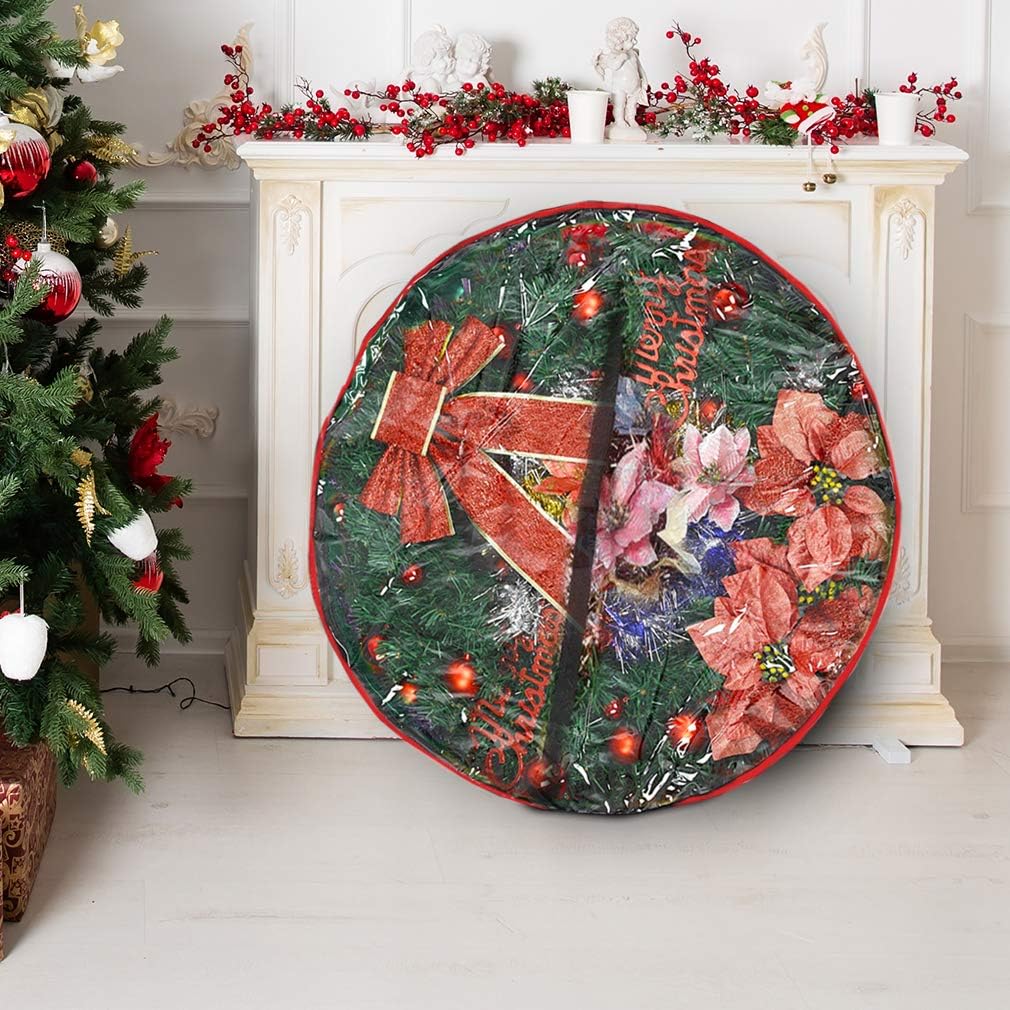 Primode Christmas Wreath Storage Bag - Extra Large 48" Container with Clear Window | Durable 600D Oxford Material | Green