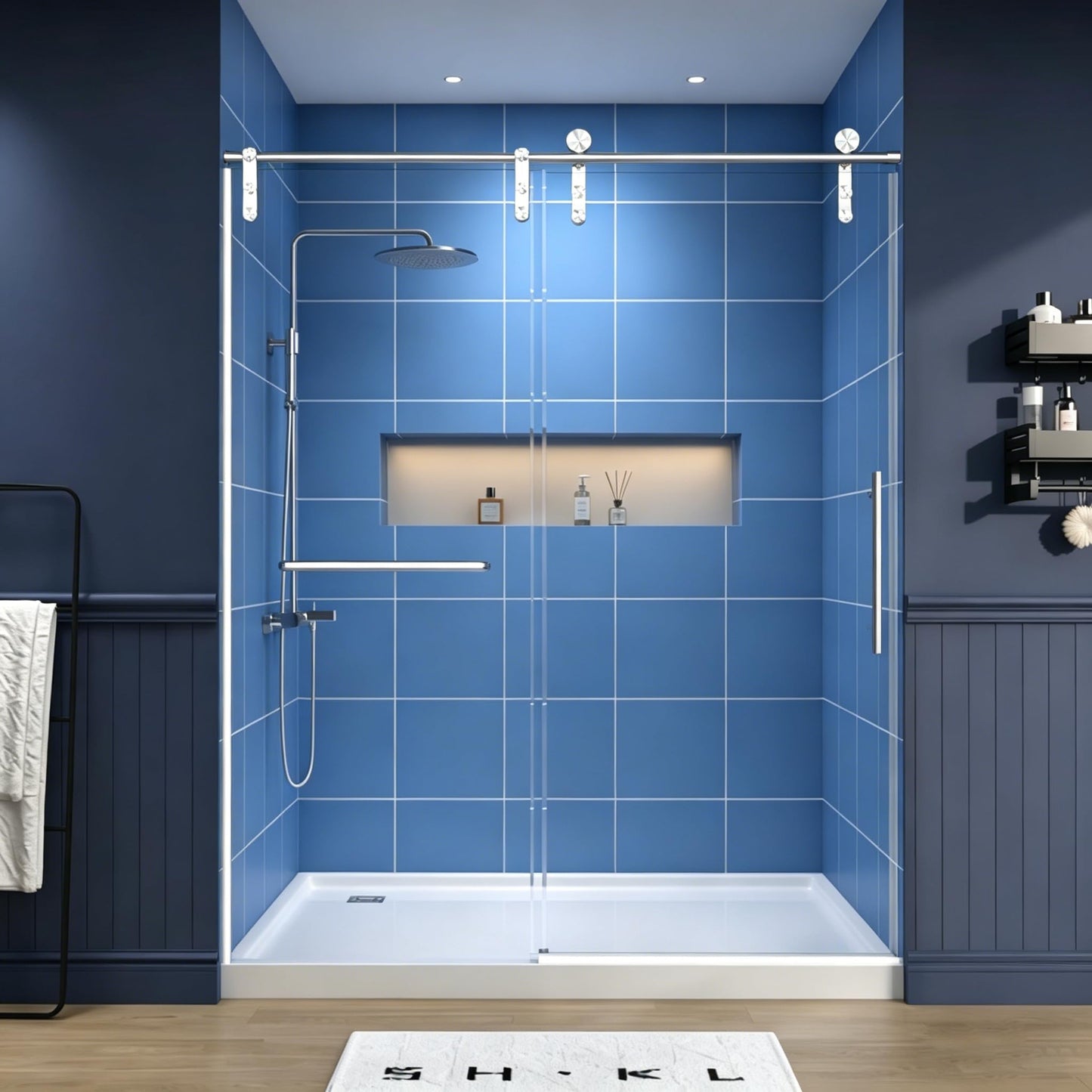 56-60" W x 72" H Frameless Glass Shower Door, 1/4" (6mm) Tempered Glass with Explosion-Proof Film & Nano Coating, Single Sliding Shower Door, Reversible Installation, Brushed Nickel