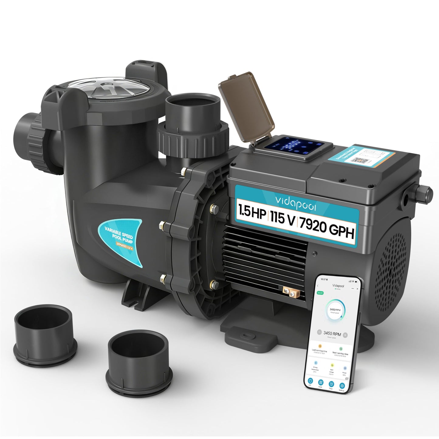 Vidapool Variable Speed Pool Pump, In/Above Pool Pump with Filter Basket, 1.5 HP, 115V, 7920GPH