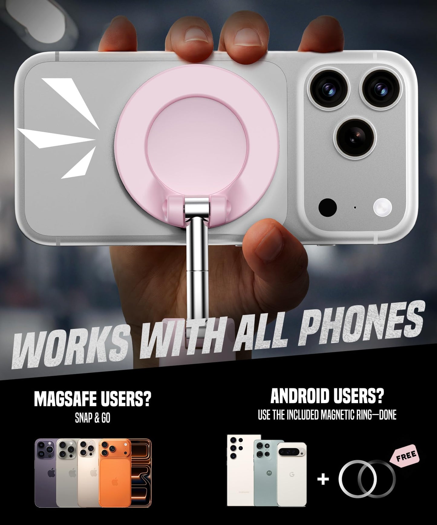 GolbinBox Magnetic Gym Phone Holder for MagSafe, All Metal Dual-Magnet Mount for iPhone and Android, 360° Adjustable Tri-Axis, Gym Essentials for Bodybuilder Men Women Recording Fitness Exercise, Pink