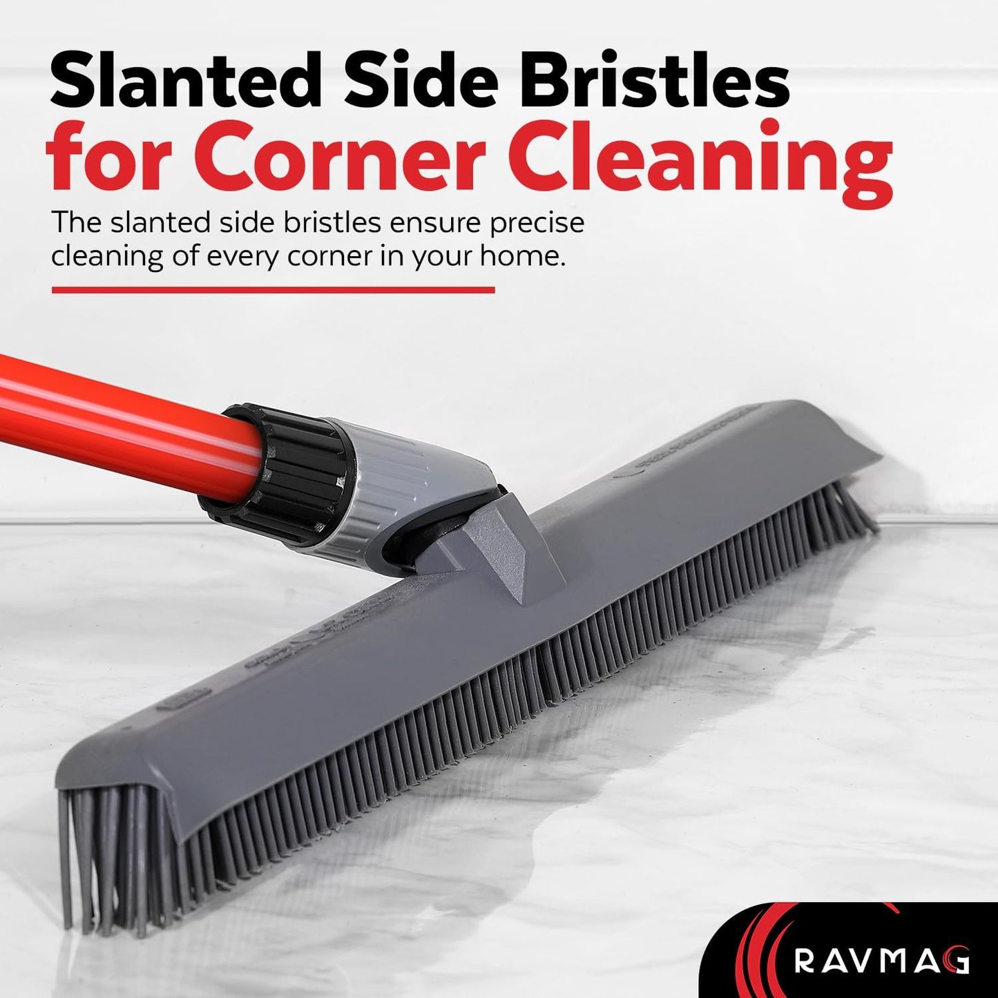 Skiennix 2-in-1 Silicone Rubber Broom | Pet Hair Removal & Squeegee - Long Handle, Slanted Bristles for Corners - Ideal for Carpet, Hardwood, Tile